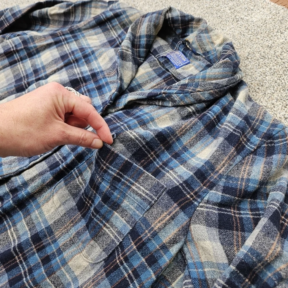 Vintage 60s Pendleton Made In USA Blue Tartan Plaid Virgin Wool Robe Mens Large